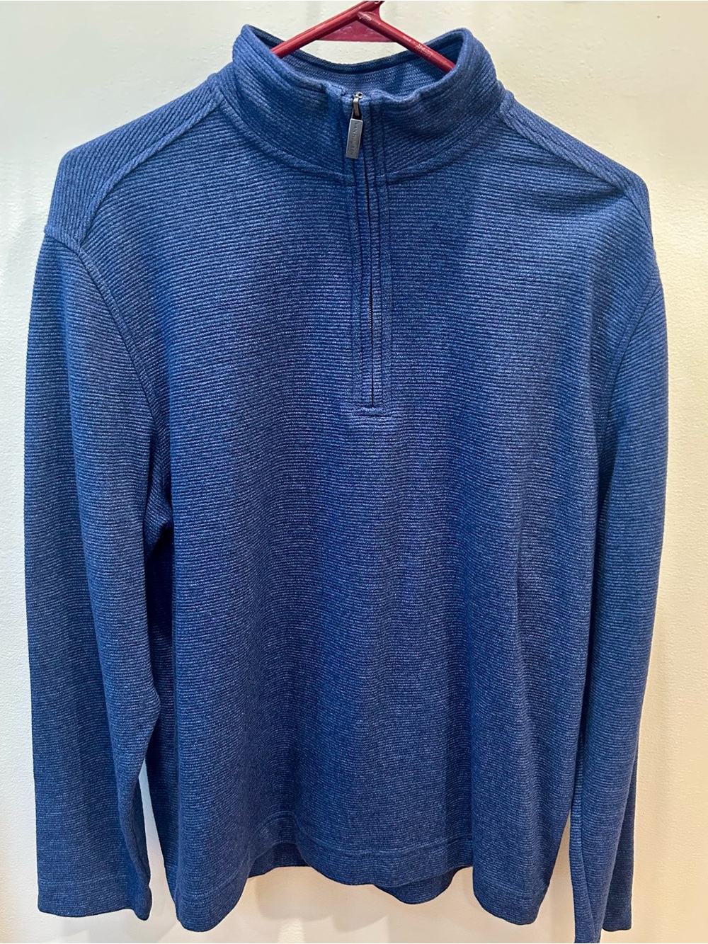 Van Heusen Never Tuck Blue Quarter Zip Pullover Sweater Small Classic Fit Ribbed